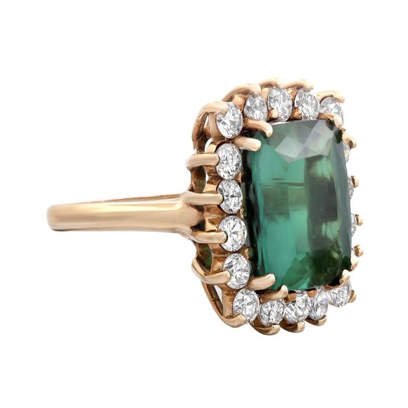8.53Cts Green Tourmaline & 1.80Cts Diamond Ring 14K Yellow Gold Size 4.75 - Picture 5 of 5